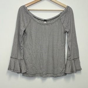 We the Free Boat Neck Ruffle Sleeve Striped Top Large